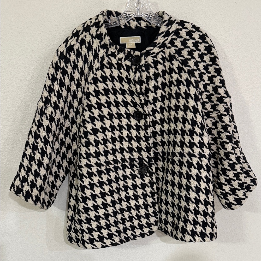 MICHAEL Michael Kors Black and Cream Houndstooth Coat Size 3X